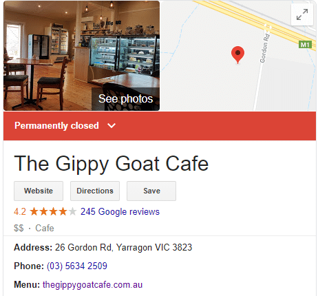 Gippy Goat cafe vagen
